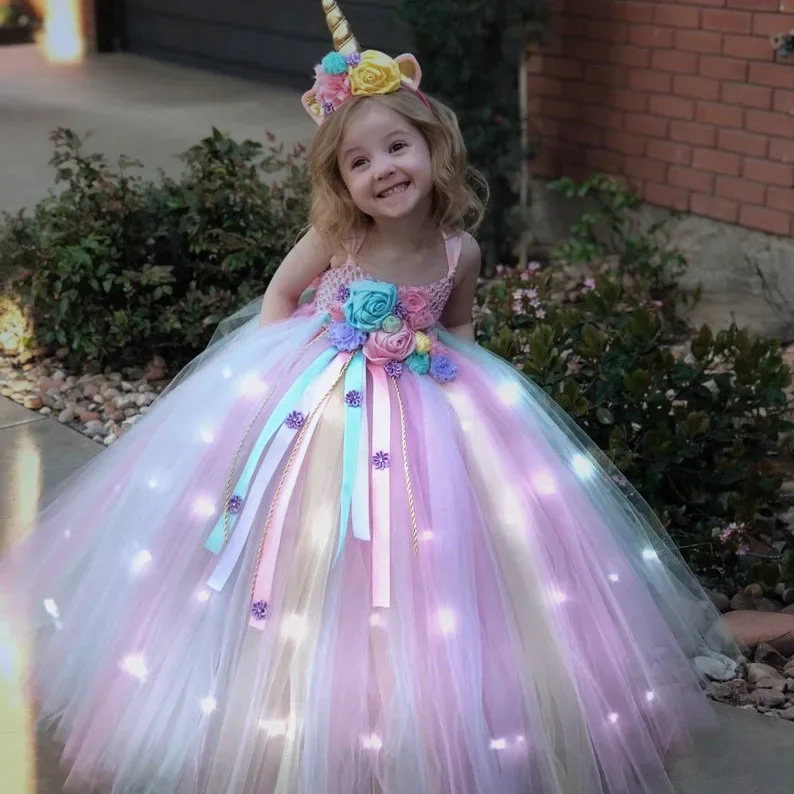 Gilrs longo led unicórnio tutu - Diy Halloween Electronics avaliação e preço